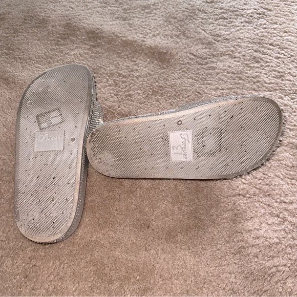 Silver Rhinestone Open Toe Slides / Sandals - Picture 5 of 6